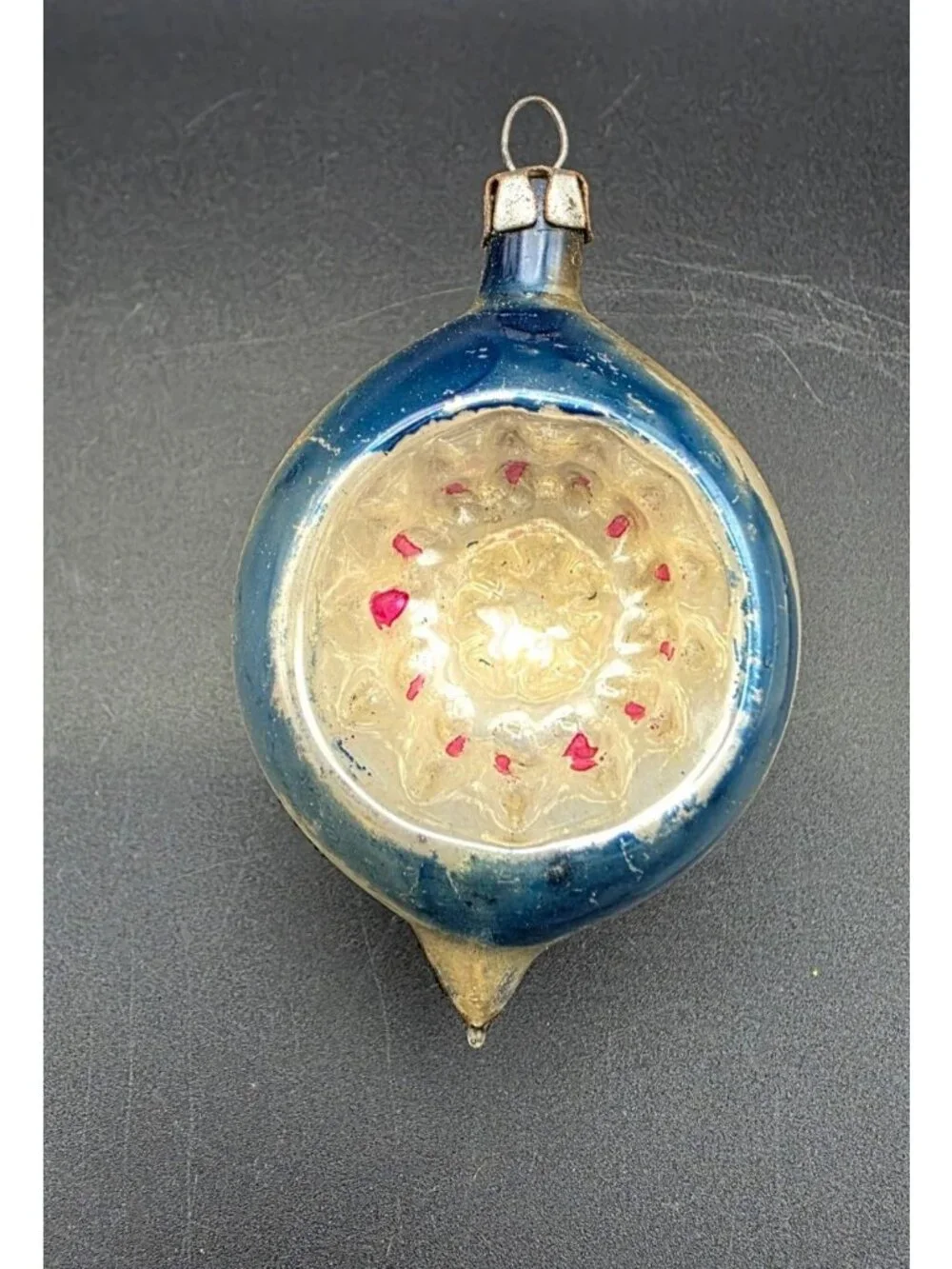 Vintage MCM Indented Reflector Teardrop Mica Christmas Ornament